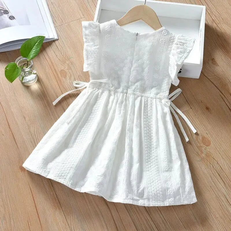 Children's White Dress Summer Dress For Girl Baby Embroidered Jacquard Princess Dress Fashion Girls Cotton Vest Dress 2 5 7 Y