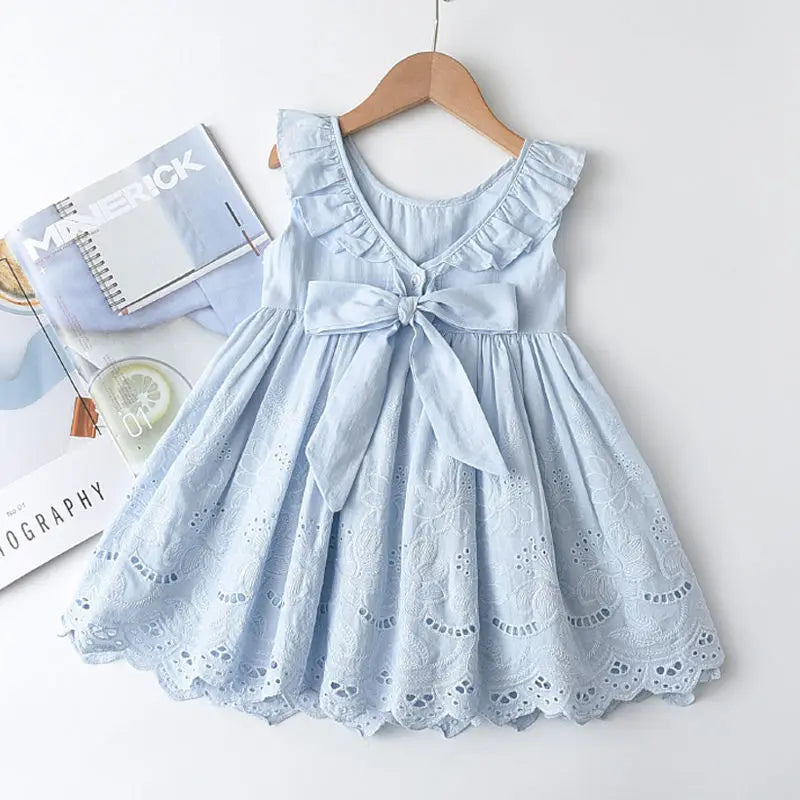 Children's White Dress Summer Dress For Girl Baby Embroidered Jacquard Princess Dress Fashion Girls Cotton Vest Dress 2 5 7 Y