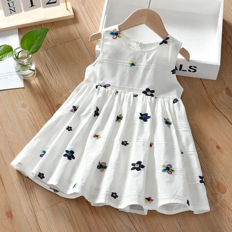 Children's White Dress Summer Dress For Girl Baby Embroidered Jacquard Princess Dress Fashion Girls Cotton Vest Dress 2 5 7 Y