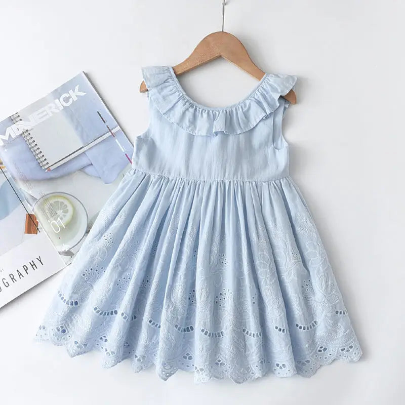 Children's White Dress Summer Dress For Girl Baby Embroidered Jacquard Princess Dress Fashion Girls Cotton Vest Dress 2 5 7 Y