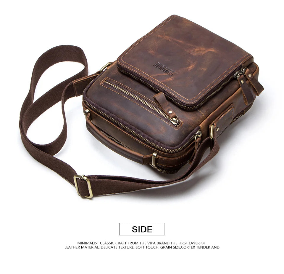 CONTACT'S Crazy Horse Leather Men's Shoulder Bag Vintage Messenger Bags Men Bolsos Male Crossbody Bags Man's Handbag Sling Bag