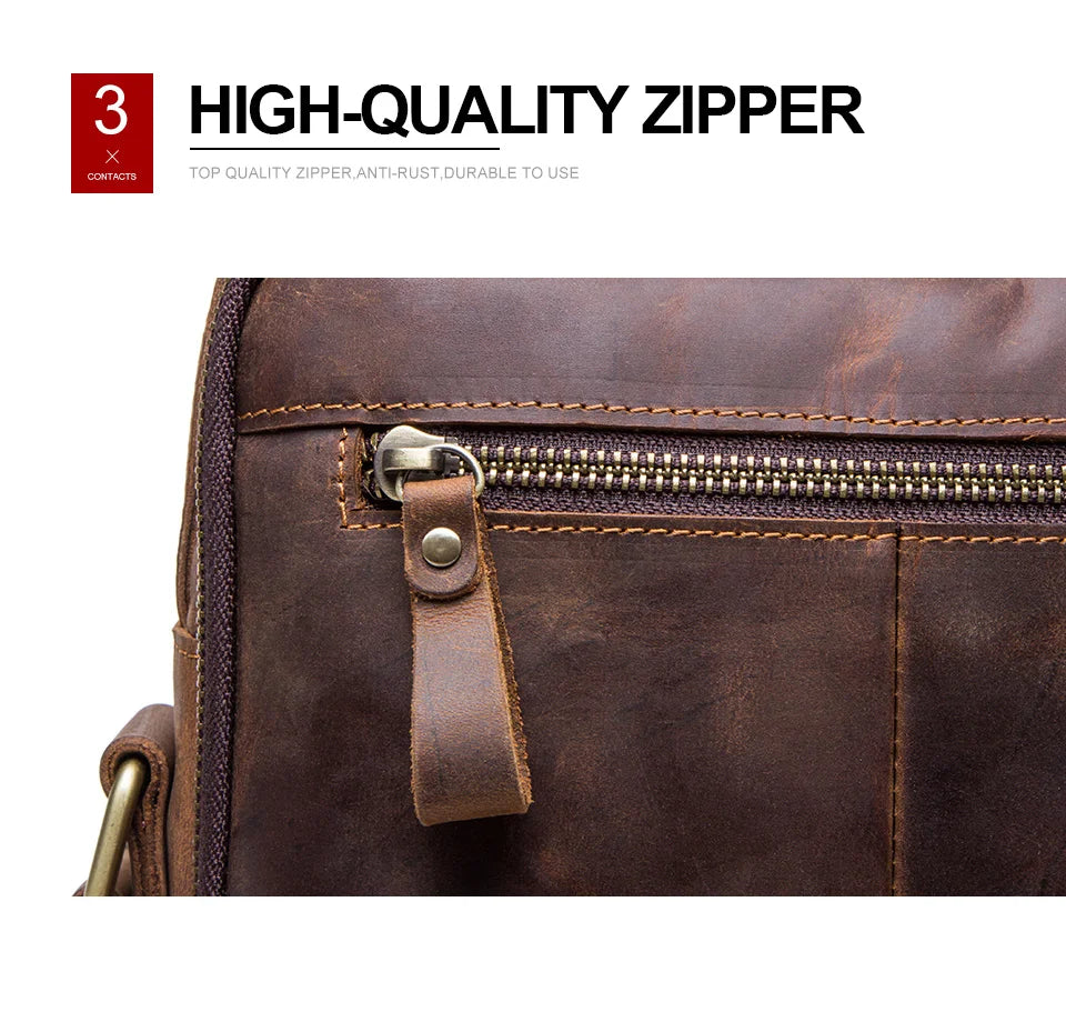 CONTACT'S Crazy Horse Leather Men's Shoulder Bag Vintage Messenger Bags Men Bolsos Male Crossbody Bags Man's Handbag Sling Bag