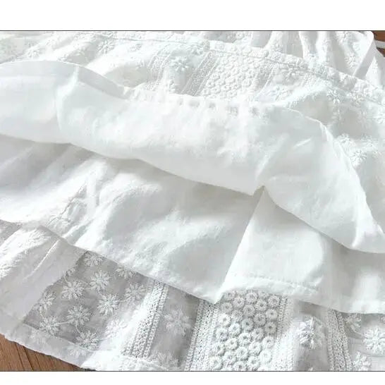 Children's White Dress Summer Dress For Girl Baby Embroidered Jacquard Princess Dress Fashion Girls Cotton Vest Dress 2 5 7 Y