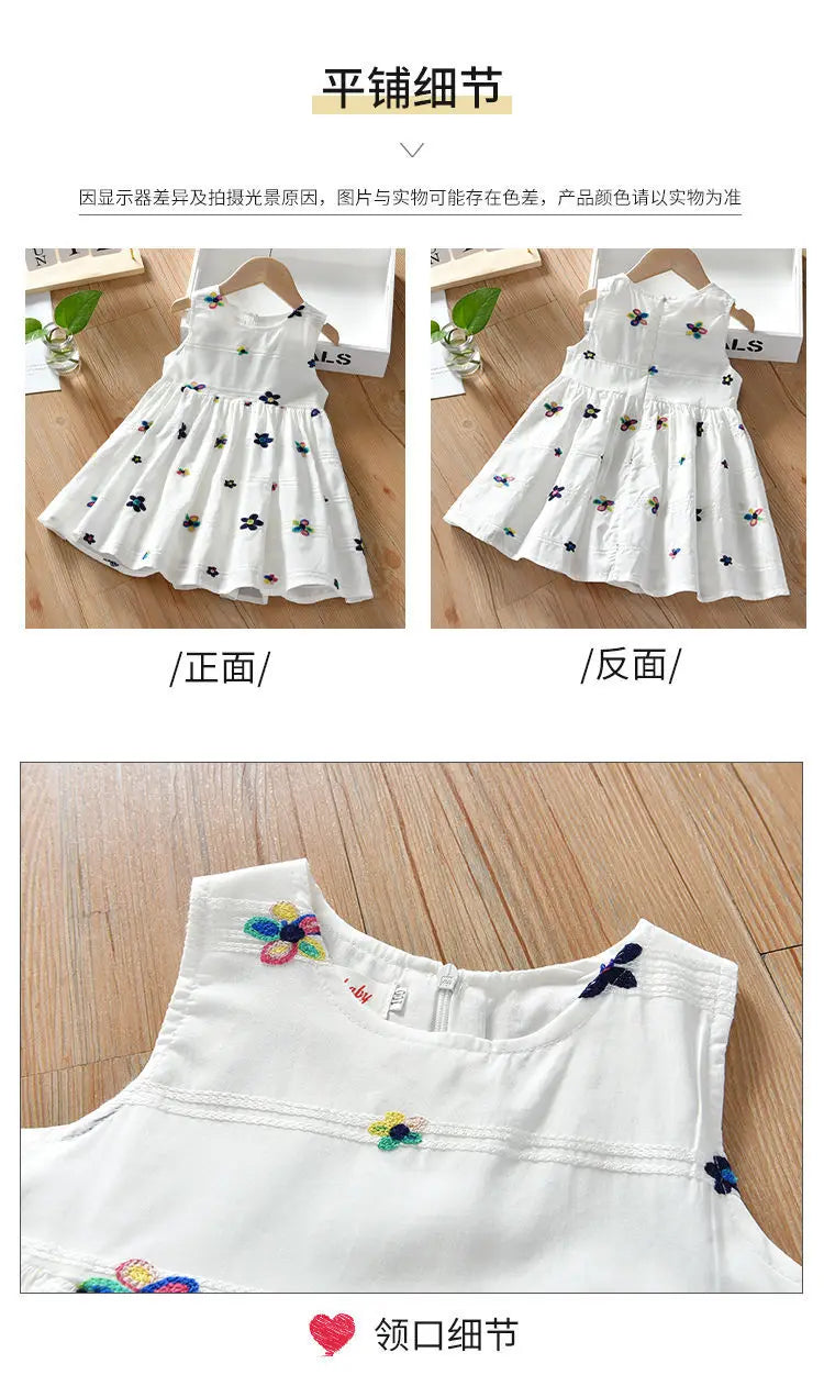 Children's White Dress Summer Dress For Girl Baby Embroidered Jacquard Princess Dress Fashion Girls Cotton Vest Dress 2 5 7 Y