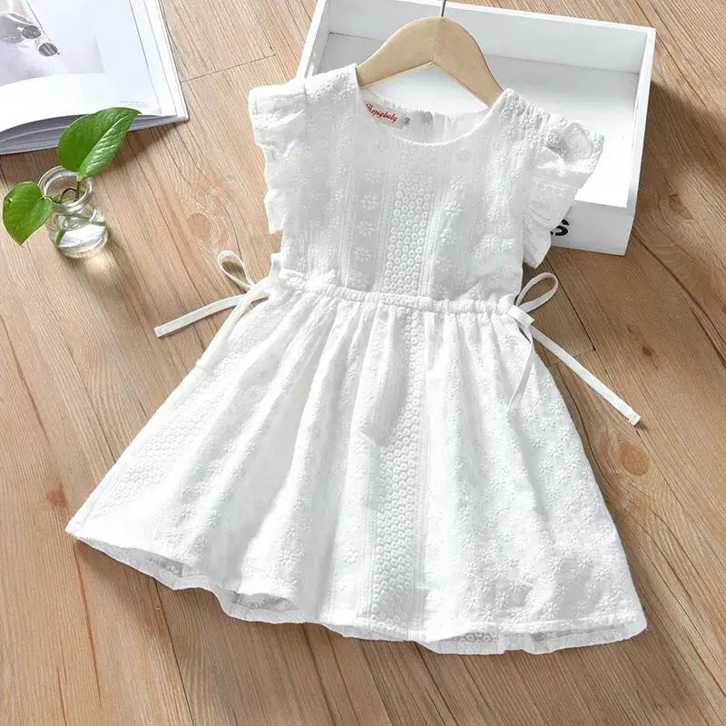 Children's White Dress Summer Dress For Girl Baby Embroidered Jacquard Princess Dress Fashion Girls Cotton Vest Dress 2 5 7 Y