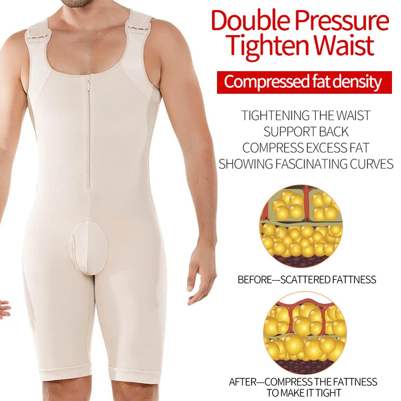 Men's Shapewear Bodysuit Tummy Control Compression Slimming Full Body Shaper Workout Abs Abdomen Underwear Plus Size Open Crotch