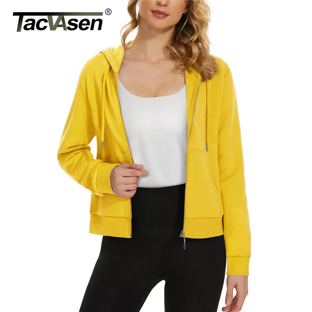 TACVASEN Spring Fashion Short Length Sweatshirts Jacket Women Fleece Lining Full Zip Up Hoodies Casual Jacket Streetwear Outwear