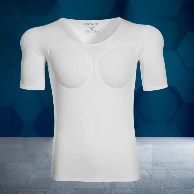 Man Shaper False Muscle Chest T-Shirt Cosplay Bodysuit Elastic Fake Shoulders Padded Underwear Sport Compression T-Shirts Bra