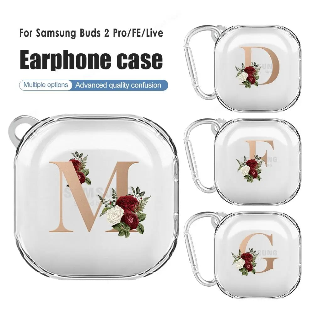 Rose Flower Case For Samsung Galaxy Buds 2 Pro Buds FE Live Buds2 buzz 2 pro live Cover Clear Hard PC Headphone Coque With Hook