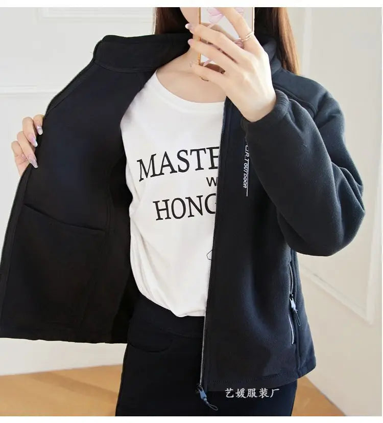 New Spring Autumn Clothes Sky Blue Coat Slim Women Sweatshirt Embroidery Letter Sport Tops Liner Fleece-lined Young Woman Jacket