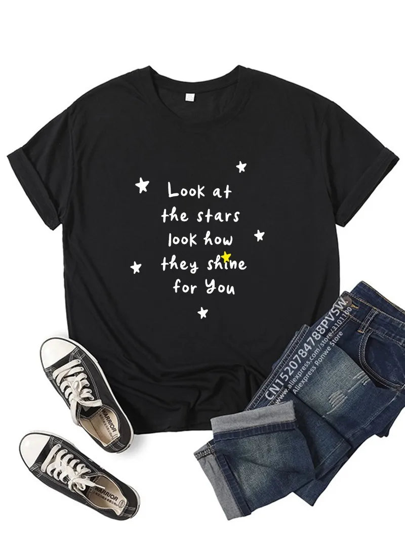 Look at The Stars Look How They They Shine For You Women T-shirts Girl Harajuku Tops Y2k Tops Tee Casual  90s Vintage Clothes