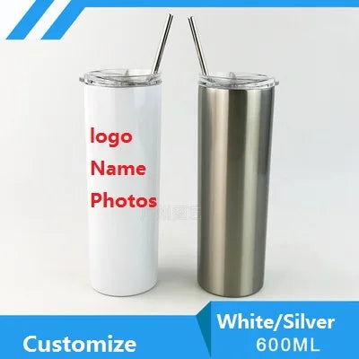 DIY 600ML 20 OZ Customize Tumbler Thermos  Photo LOGO Colorful Printing Stainless Steel Vacuum Coffee Juice Tea Milk Summer Gift