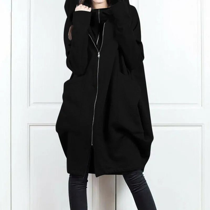 Autumn Winter Oversized Loose Casual Zipper Hoodies Female Fake Two Piece Pocket Cardigan Top Women Coat Outwear Lady Sweatshirt