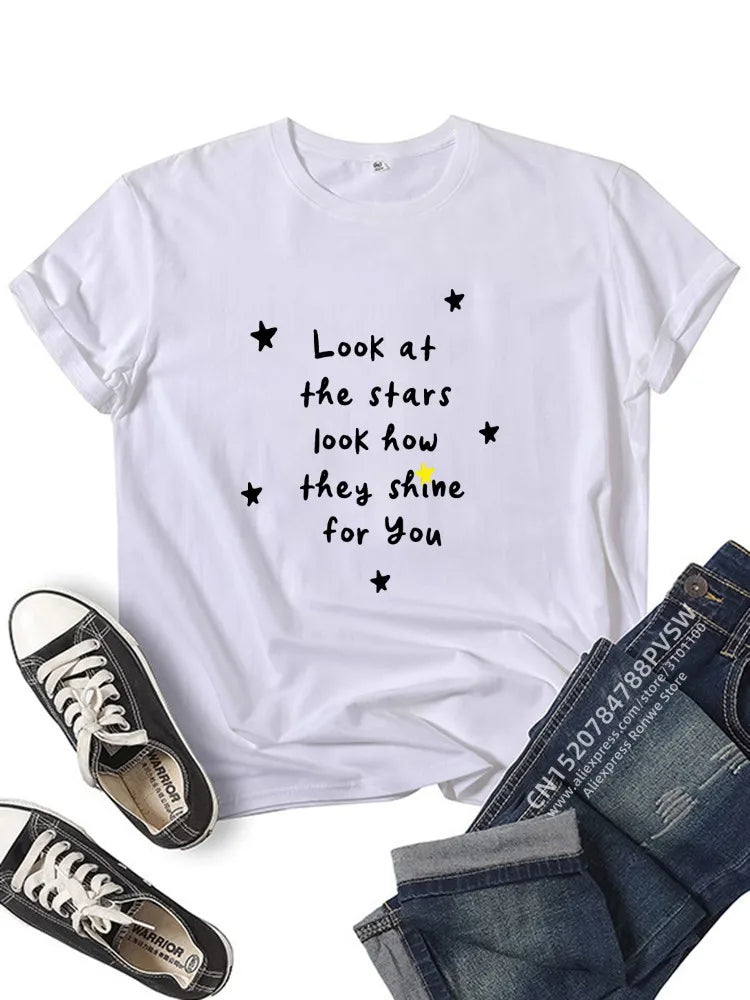 Look at The Stars Look How They They Shine For You Women T-shirts Girl Harajuku Tops Y2k Tops Tee Casual  90s Vintage Clothes