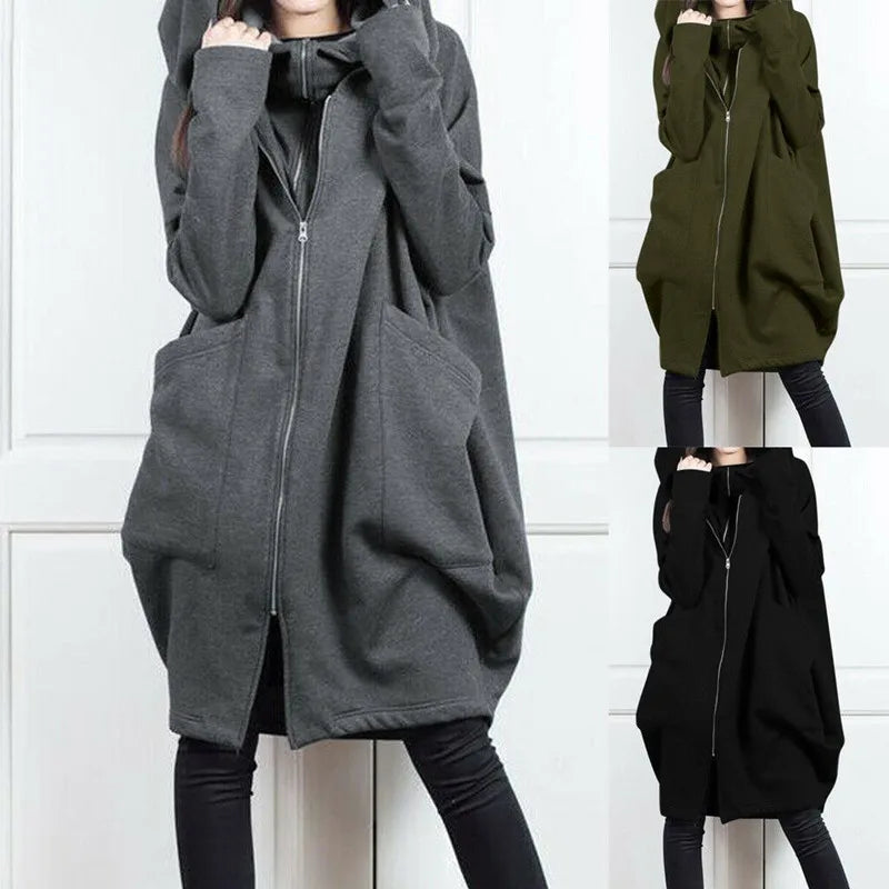 Autumn Winter Oversized Loose Casual Zipper Hoodies Female Fake Two Piece Pocket Cardigan Top Women Coat Outwear Lady Sweatshirt