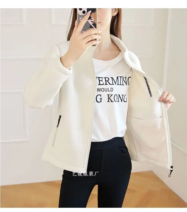 New Spring Autumn Clothes Sky Blue Coat Slim Women Sweatshirt Embroidery Letter Sport Tops Liner Fleece-lined Young Woman Jacket