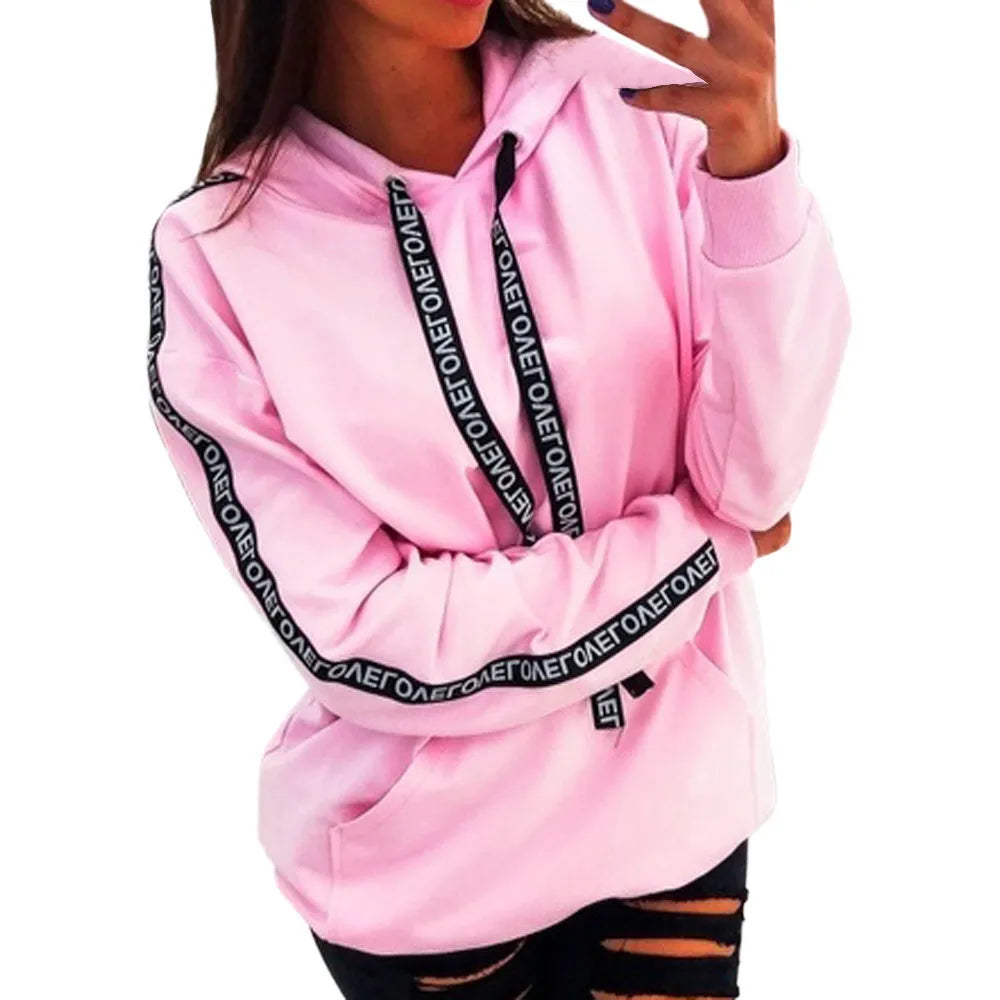 Pullovers Hoodies Women Fashion Cheap Drawstring Loose Thin Letters Ribbon sweatshirt Female Streetwear Dropshipping  ZXP9512