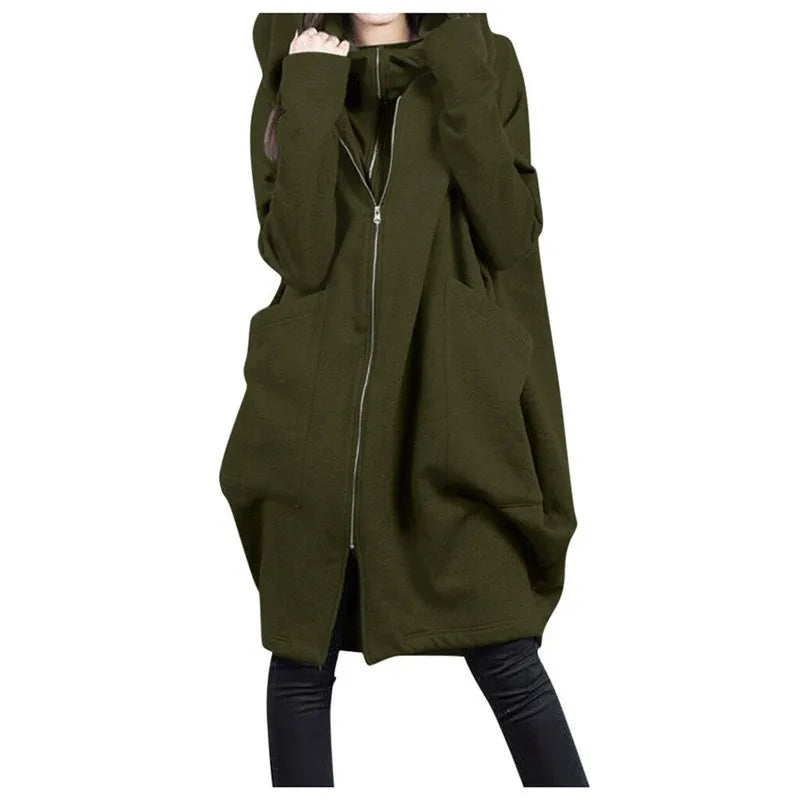 Autumn Winter Oversized Loose Casual Zipper Hoodies Female Fake Two Piece Pocket Cardigan Top Women Coat Outwear Lady Sweatshirt