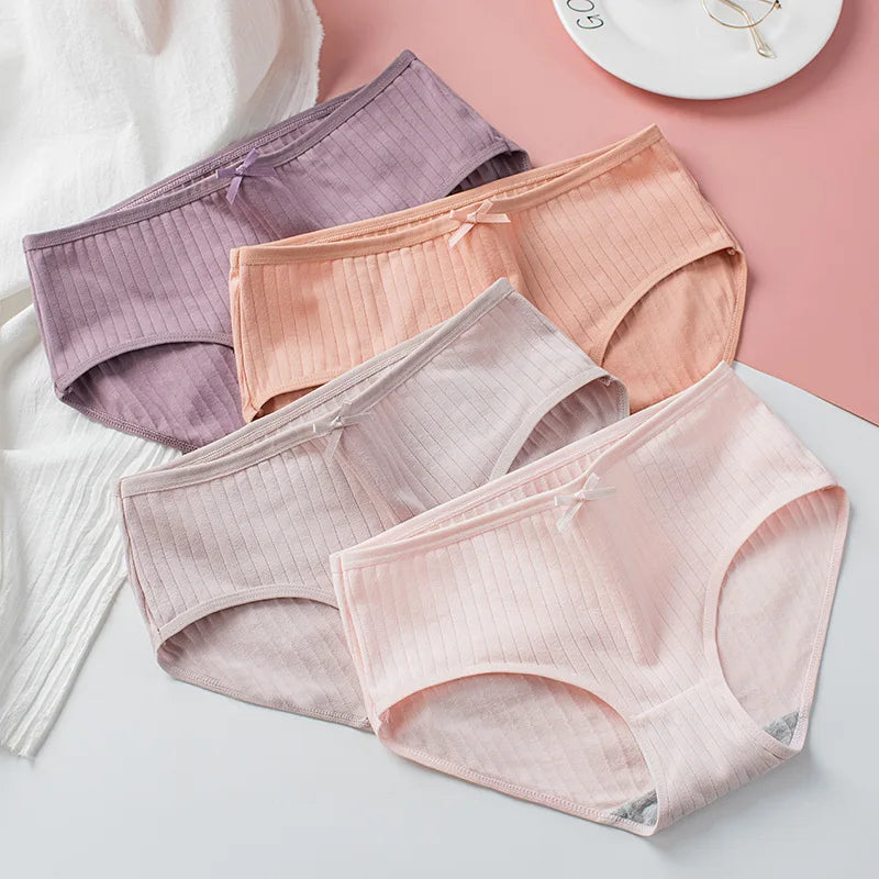 4Pcs/Set Women's Cotton Panties Low Waist Briefs Comfortable Breathable Underwear Sexy Lingerie Underpants Intimates