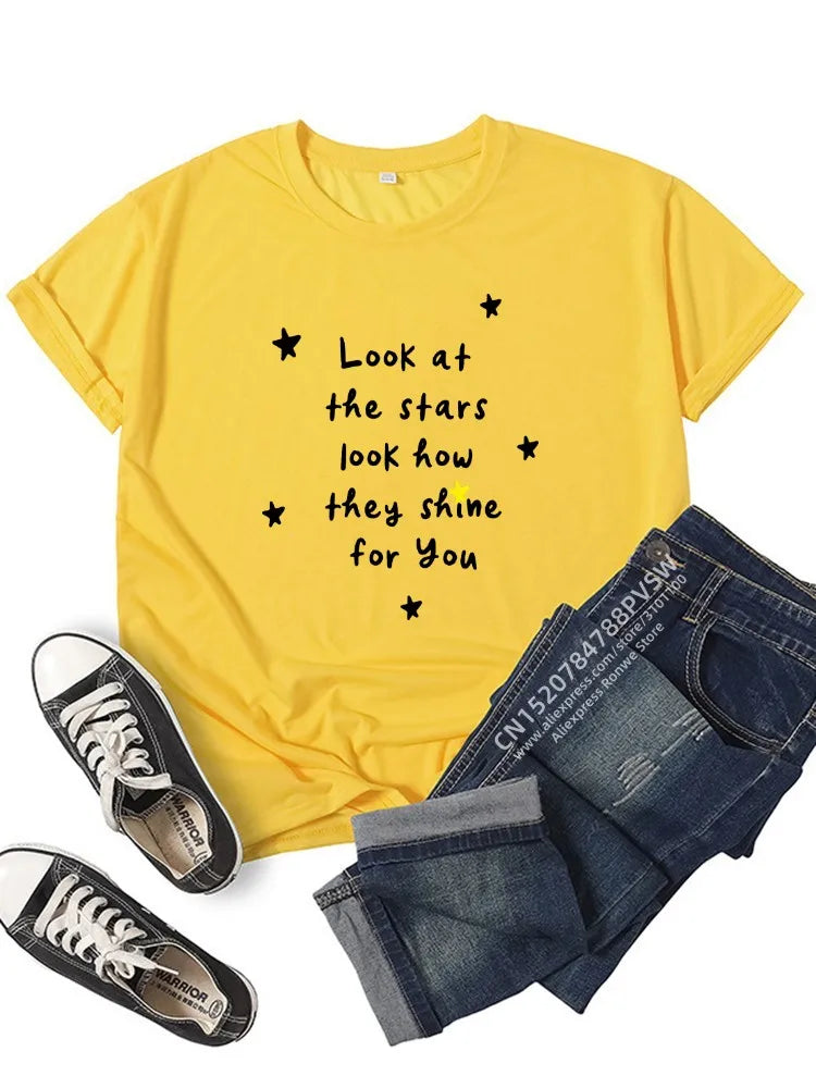 Look at The Stars Look How They They Shine For You Women T-shirts Girl Harajuku Tops Y2k Tops Tee Casual  90s Vintage Clothes