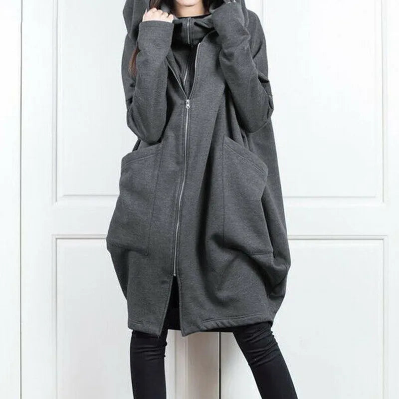 Autumn Winter Oversized Loose Casual Zipper Hoodies Female Fake Two Piece Pocket Cardigan Top Women Coat Outwear Lady Sweatshirt