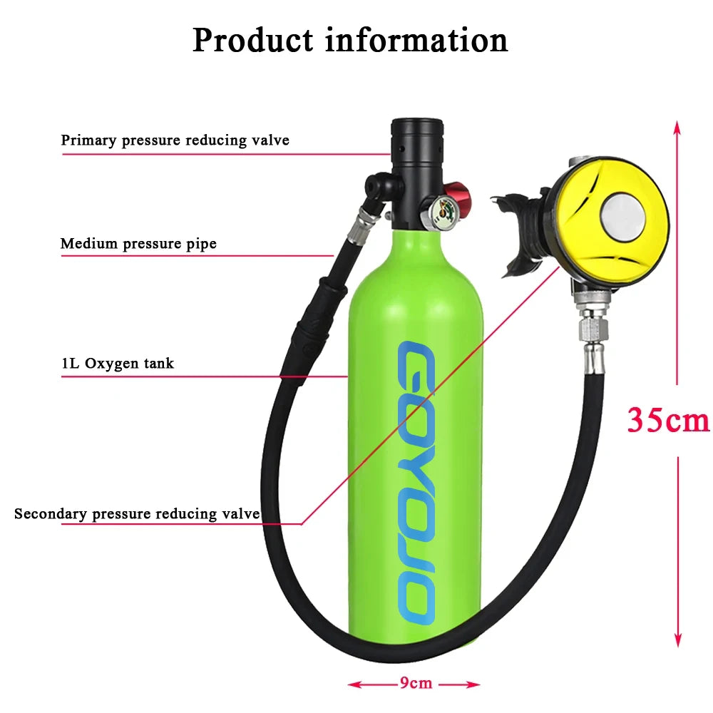 Scuba Diving Oxygen Tank  1L Cylinder Underwater Breather for  with Breathing Valve C Set