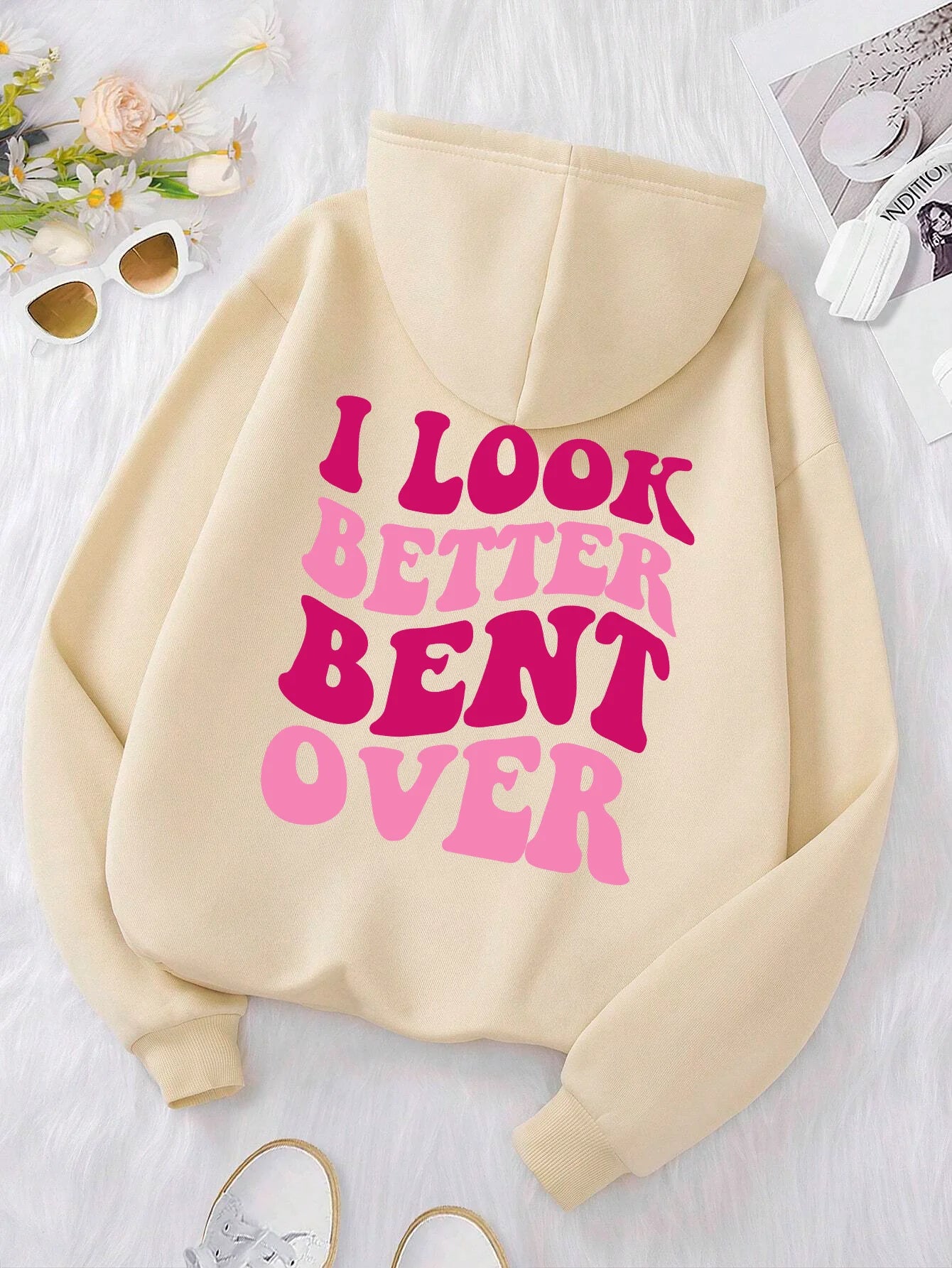 Look Better Bent Over Funny Letter Sweatshirt Woman Hip Hop Loose Hooded Casual Autumn fur-liner Hoodies Fashion S-XXL Tops