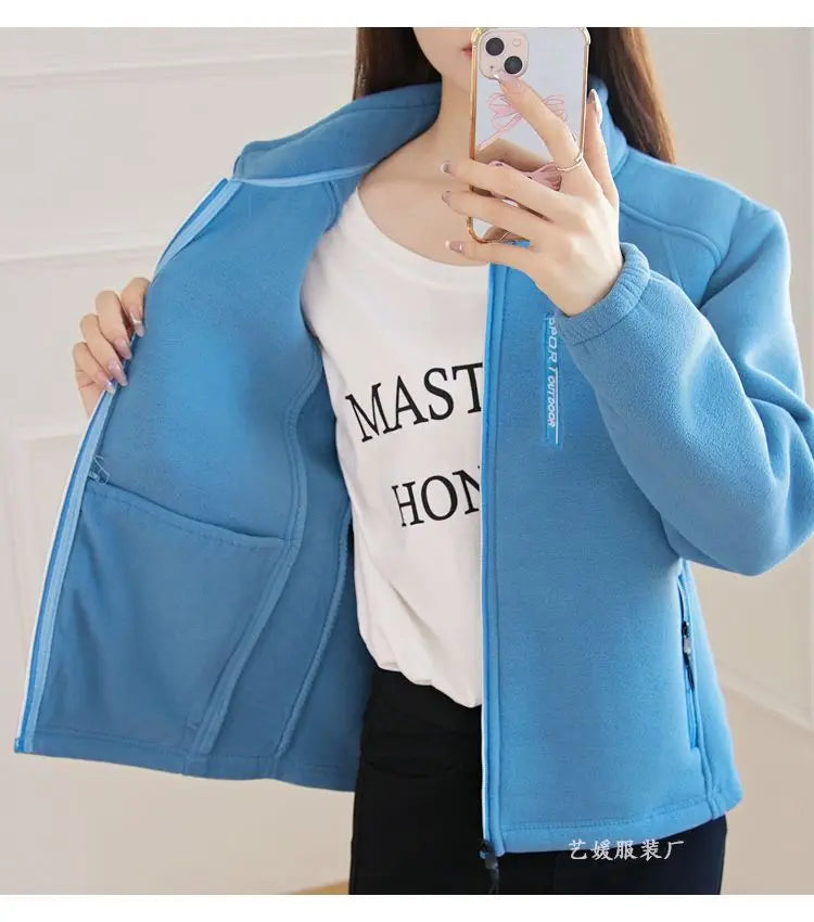 New Spring Autumn Clothes Sky Blue Coat Slim Women Sweatshirt Embroidery Letter Sport Tops Liner Fleece-lined Young Woman Jacket