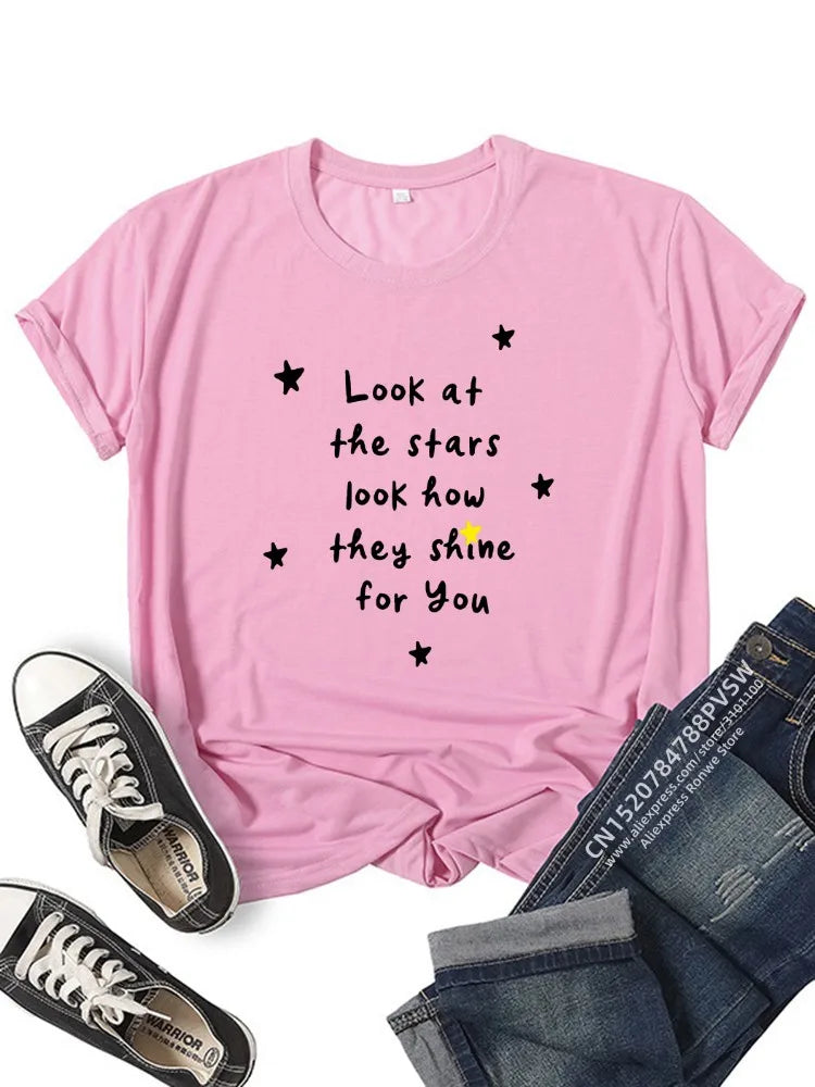 Look at The Stars Look How They They Shine For You Women T-shirts Girl Harajuku Tops Y2k Tops Tee Casual  90s Vintage Clothes