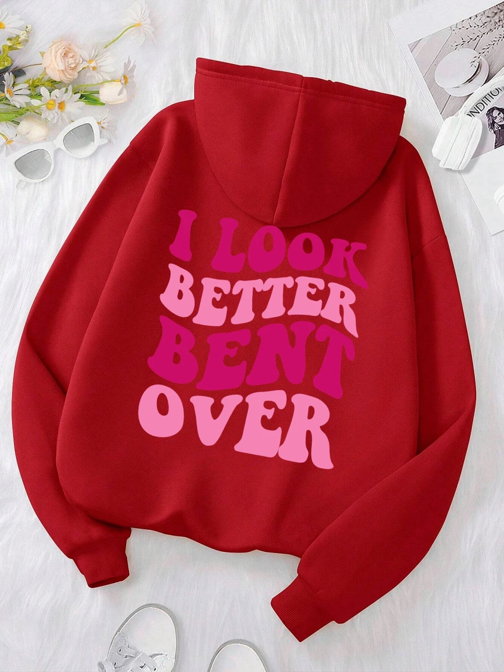 Look Better Bent Over Funny Letter Sweatshirt Woman Hip Hop Loose Hooded Casual Autumn fur-liner Hoodies Fashion S-XXL Tops