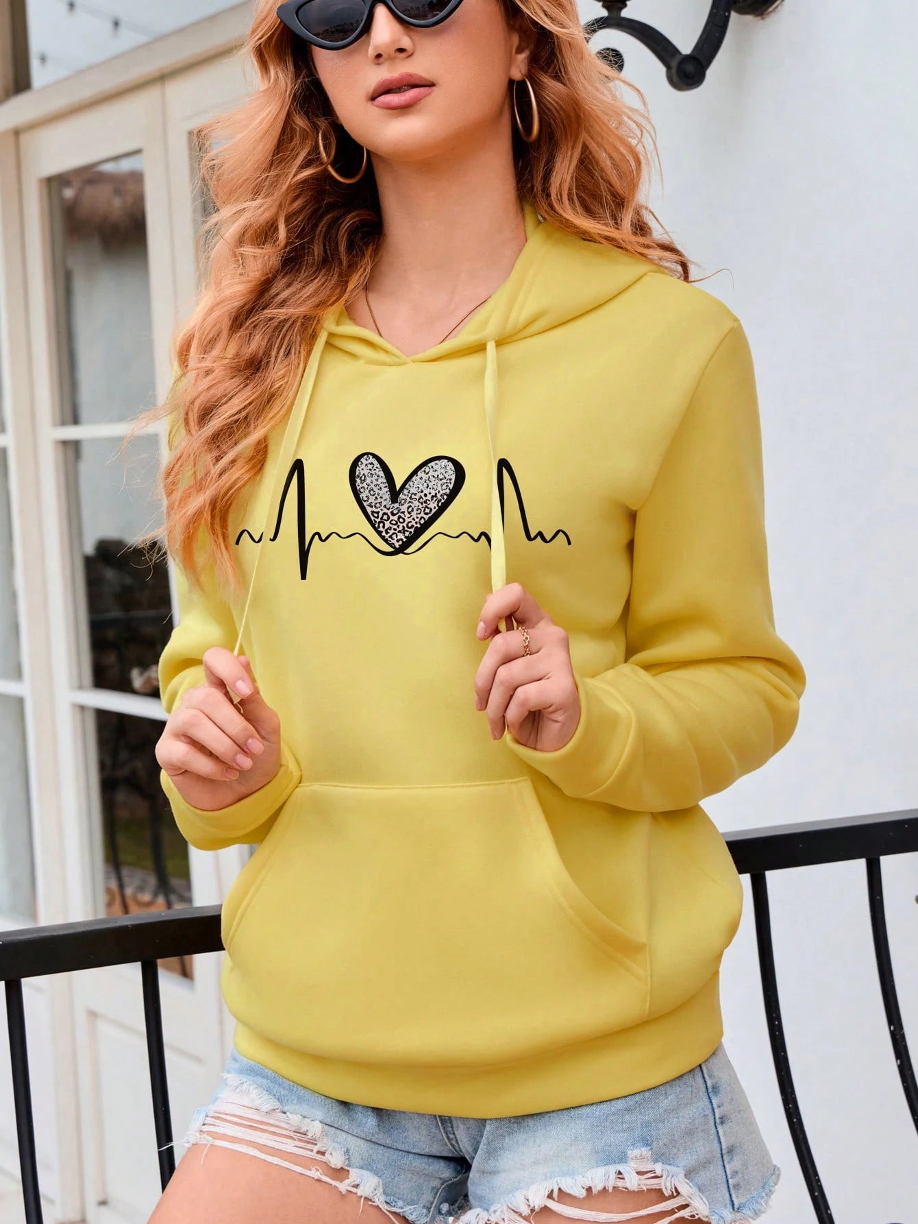 Fluctuating Leopard Heart Electrocardiogram Pattern Hoodie For Women Fashion S-Xxl Hoody Autumn Pocket Clothes Street Casual Top