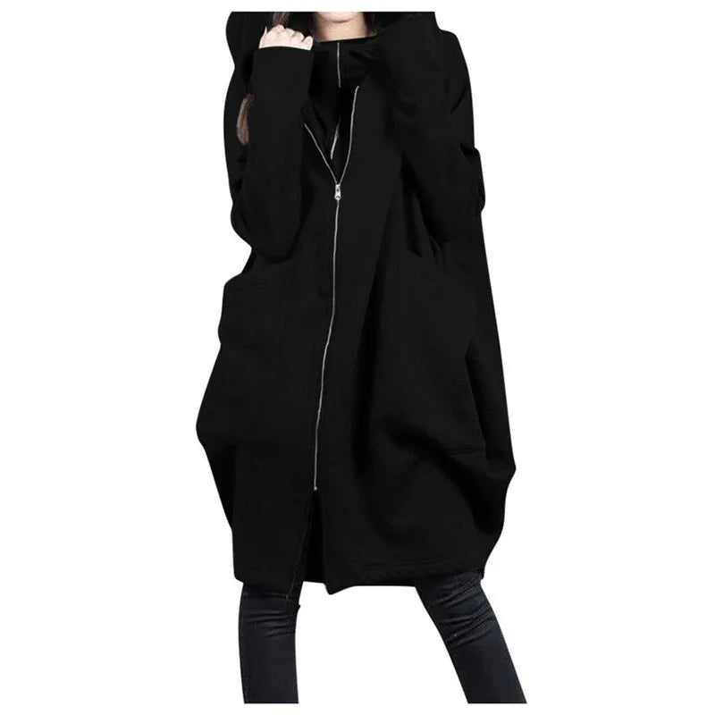 Autumn Winter Oversized Loose Casual Zipper Hoodies Female Fake Two Piece Pocket Cardigan Top Women Coat Outwear Lady Sweatshirt