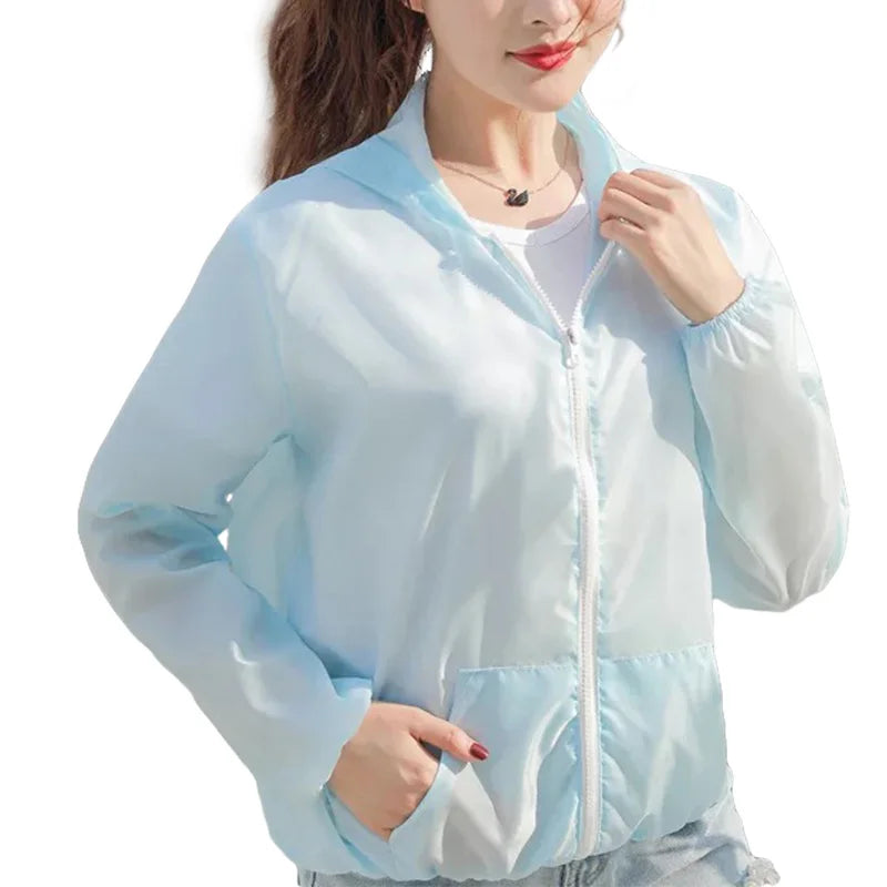 Women Quick-dry Anti Uv Shirt Sweatshirt Sun Protection Tops Hoodie Coat Summer Sunscreen Ultra-thin Breathable Solid Color Coat