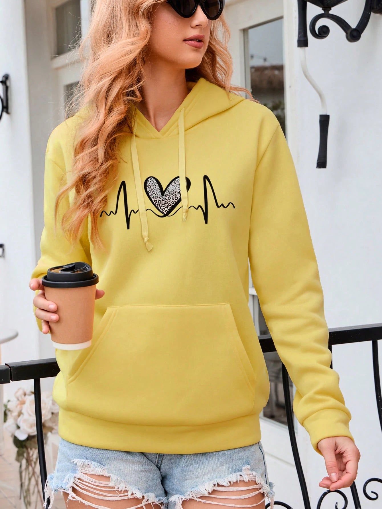 Fluctuating Leopard Heart Electrocardiogram Pattern Hoodie For Women Fashion S-Xxl Hoody Autumn Pocket Clothes Street Casual Top