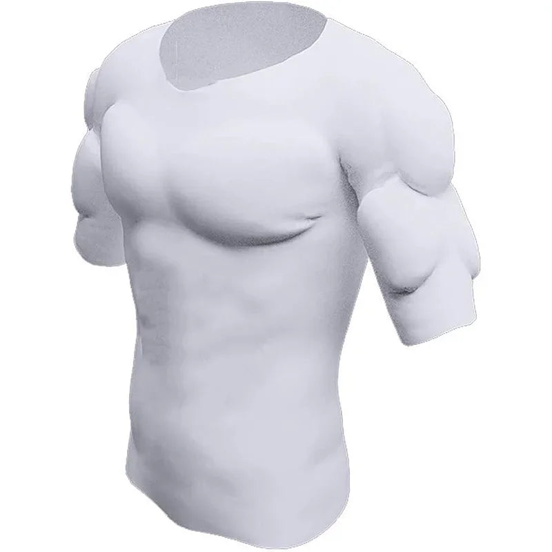 Man Shaper False Muscle Chest T-Shirt Cosplay Bodysuit Elastic Fake Shoulders Padded Underwear Sport Compression T-Shirts Bra