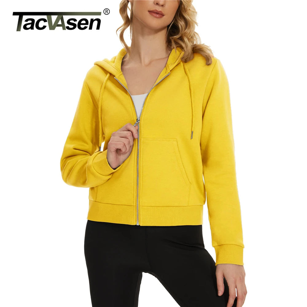 TACVASEN Spring Fashion Short Length Sweatshirts Jacket Women Fleece Lining Full Zip Up Hoodies Casual Jacket Streetwear Outwear