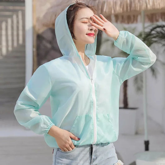 Women Quick-dry Anti Uv Shirt Sweatshirt Sun Protection Tops Hoodie Coat Summer Sunscreen Ultra-thin Breathable Solid Color Coat