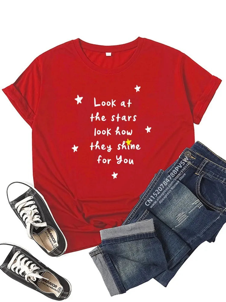 Look at The Stars Look How They They Shine For You Women T-shirts Girl Harajuku Tops Y2k Tops Tee Casual  90s Vintage Clothes