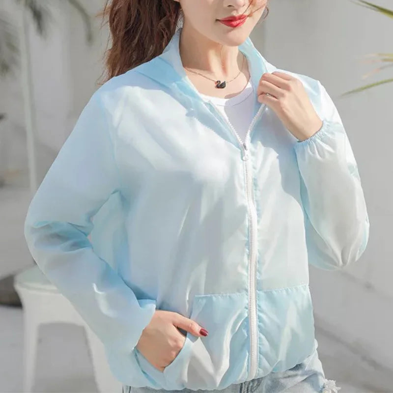 Women Quick-dry Anti Uv Shirt Sweatshirt Sun Protection Tops Hoodie Coat Summer Sunscreen Ultra-thin Breathable Solid Color Coat