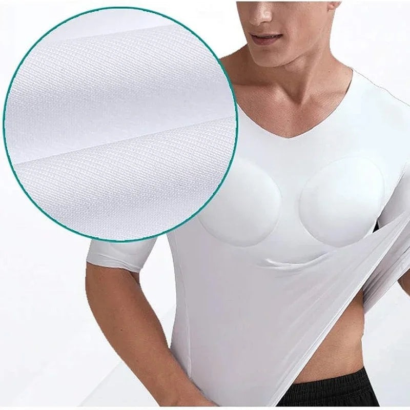 Man Shaper False Muscle Chest T-Shirt Cosplay Bodysuit Elastic Fake Shoulders Padded Underwear Sport Compression T-Shirts Bra