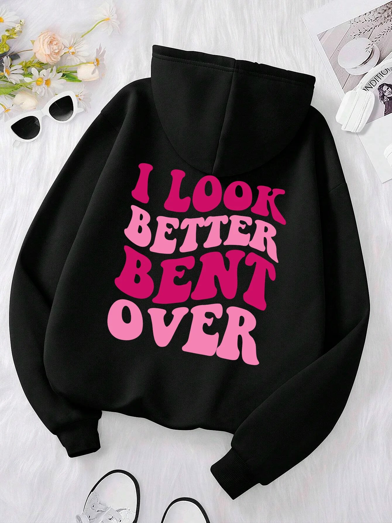 Look Better Bent Over Funny Letter Sweatshirt Woman Hip Hop Loose Hooded Casual Autumn fur-liner Hoodies Fashion S-XXL Tops